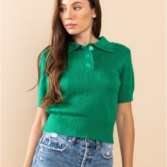 37 Soft Angora Knit Short Sleeve Sweater Top - Picture 2 of 5